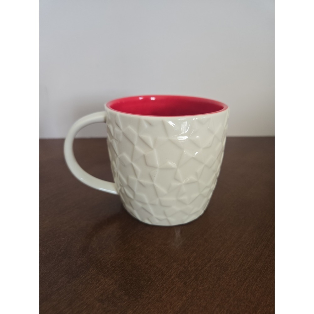 Starbucks 2011 White Geometric Faceted Mug Red Interior New Bone China Mug